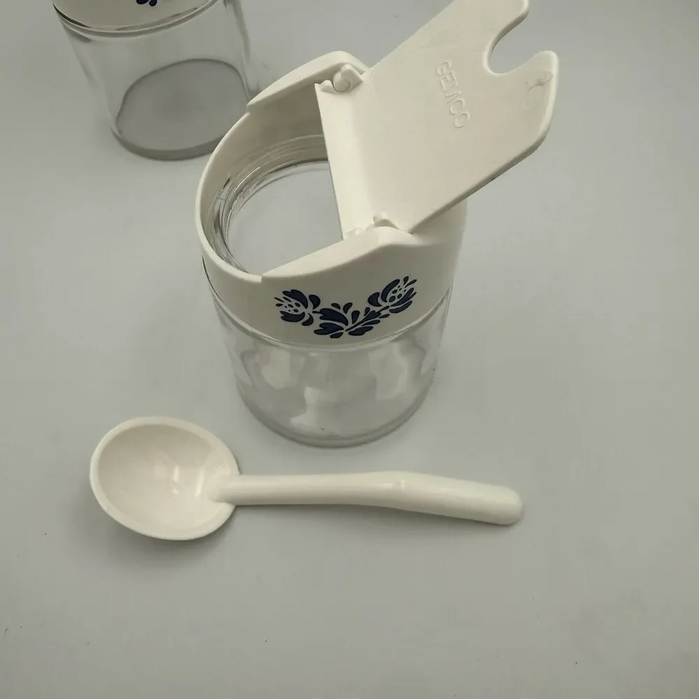 Vintage Gemco Pfaltzgraff Yorktown Sugar And Creamer Glass Set Blue Floral No Ca